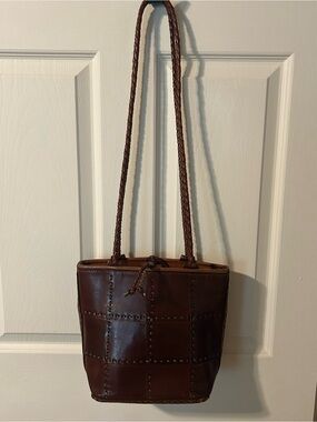 Elle Dark Brown Leather Braided-Strap Shoulder Bucket Bag
